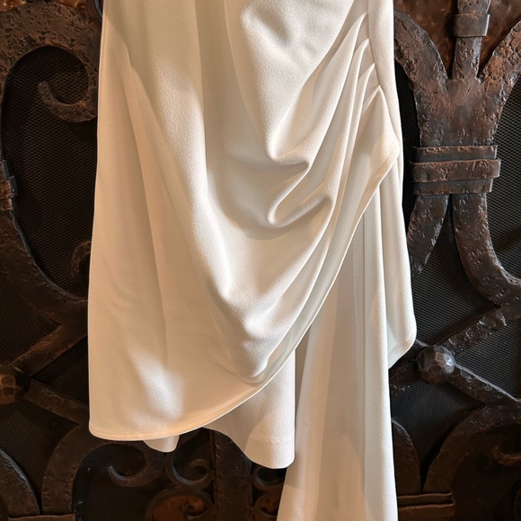 Badgley Mischka Daphne Stretch Crepe Halter Neck Asymmetrical Hem Dress - Picture 5 of 6